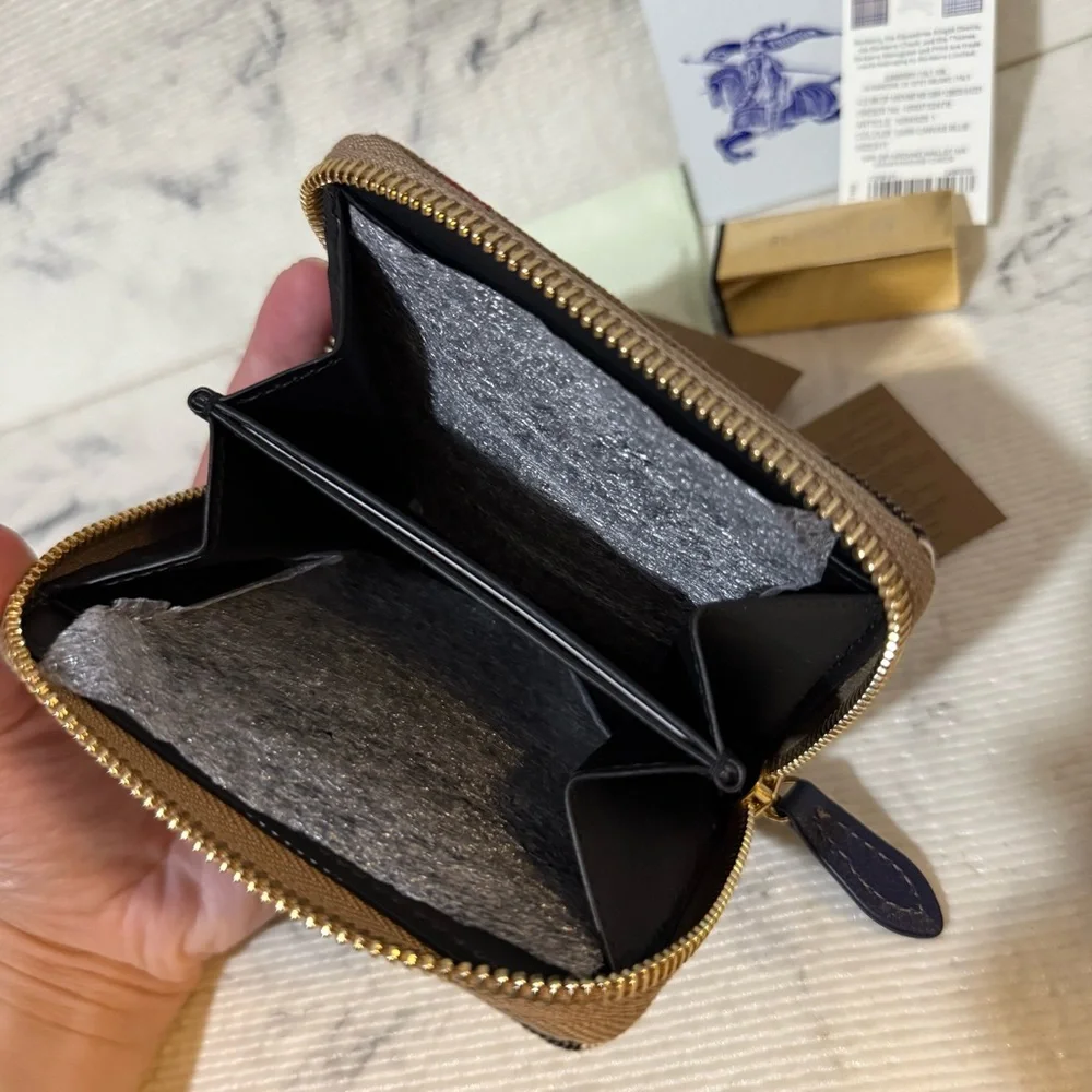 Burberry Check Canvas Navy Blue Zip Around Wallet - Picture 11 of 17